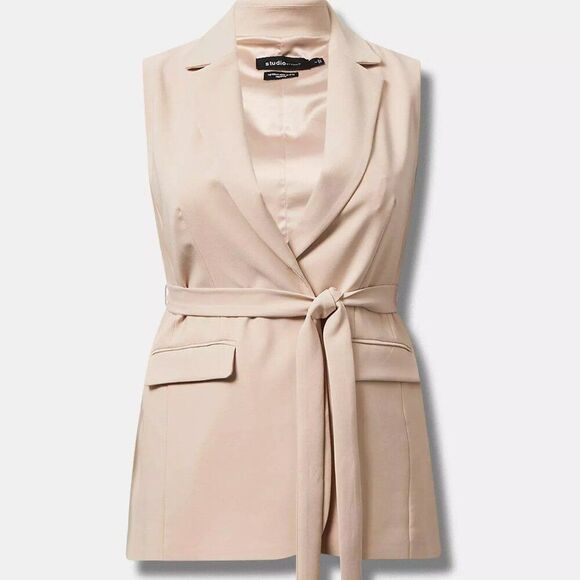 NWT Studio Refined Crepe Longline Belted Blazer Vest - Picture 1 of 9